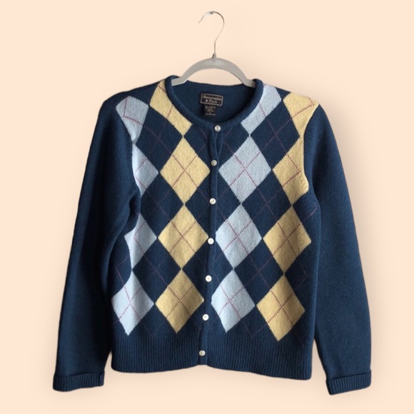 Abercrombie & Fitch Sweaters - Vintage 90s Abercrombie & Fitch Argyle Lambswool Cardigan Sweater Academia Large